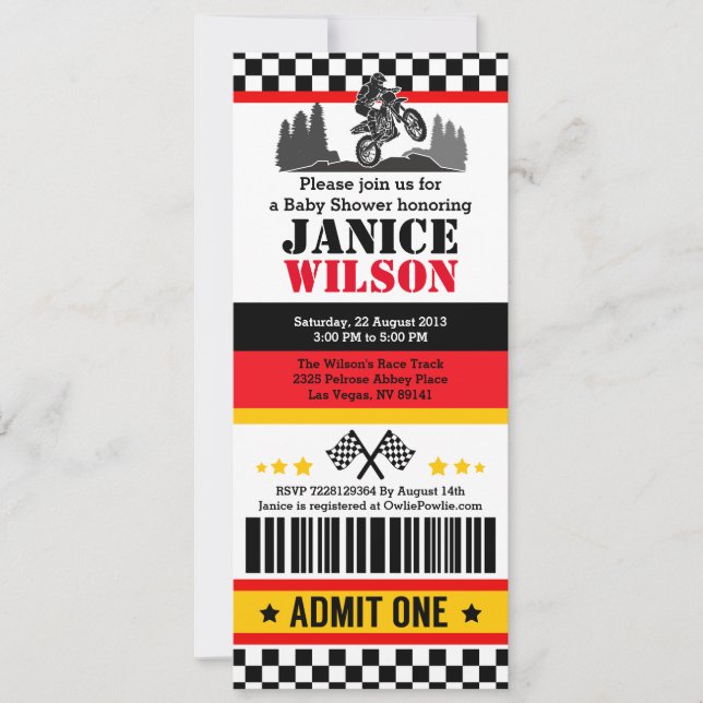 Dirt Bike Ticket Pass Baby Shower Party Invitation (Front)