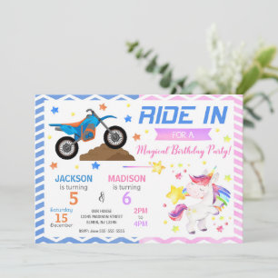 Dirt Bike & Unicorn Joint Birthday Invitation