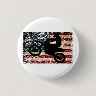 Dirt Bike USA Flag T-Shirt Motocross American Flag 1 Inch Round Button