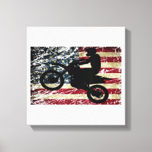 Dirt Bike USA Flag T-Shirt Motocross American Flag Canvas Print