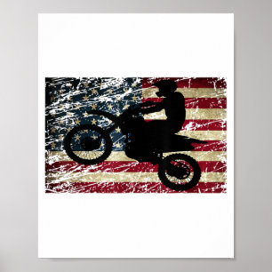 Dirt Bike USA Flag T-Shirt Motocross American Flag Poster