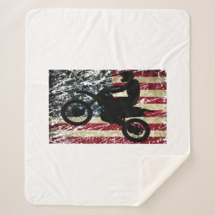 Dirt Bike USA Flag T-Shirt Motocross American Flag Sherpa Blanket