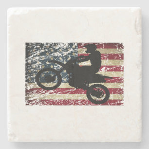 Dirt Bike USA Flag T-Shirt Motocross American Flag Stone Coaster