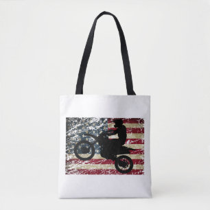 Dirt Bike USA Flag T-Shirt Motocross American Flag Tote Bag