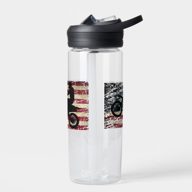 Dirt Bike USA Flag T-Shirt Motocross American Flag Water Bottle (Left)