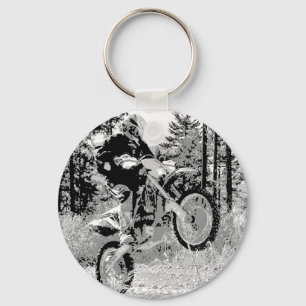 Dirt bike wheeling in the wood keychain