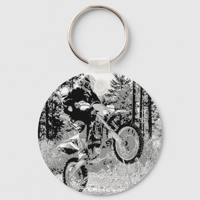 Dirt bike wheeling in the wood keychain (Front)