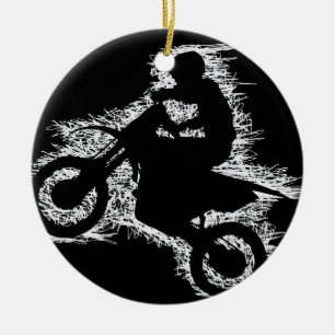 DIRT BIKE ( white scribble ) Ceramic Ornament