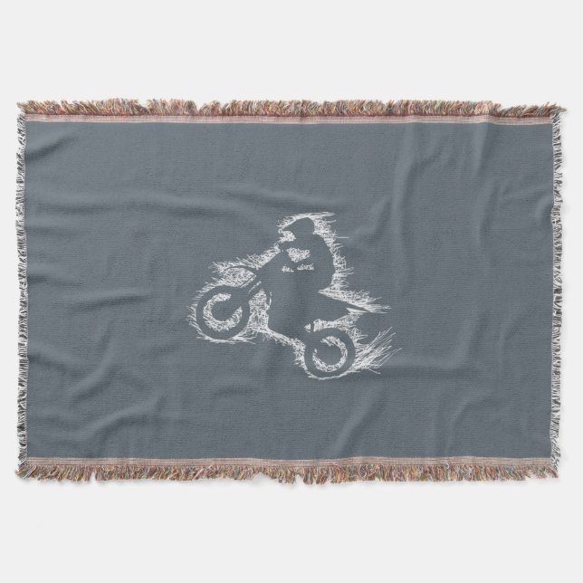 DIRT BIKE ( white scribble ) Throw Blanket (Front)