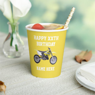Dirt Bike Yellow Birthday Sport Racing Cool Kid's Paper Cups