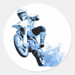 Dirt Biking wheeling in the Mud in Blue Classic Round Sticker