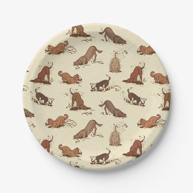 Dirt Digging Dogs - beach vacation pattern.   Paper Plate (Front)