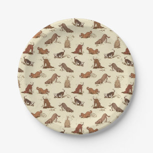 Dirt Digging Dogs - beach vacation pattern. Paper Plate