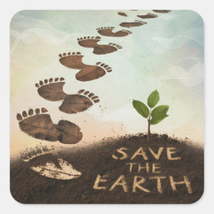 Dirt Footprints Save The Earth Square Sticker