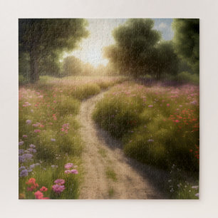 Dirt Path In Wildflower Meadow Jigsaw Puzzle