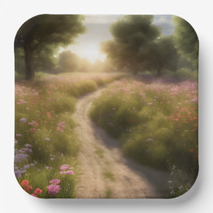Dirt Path In Wildflower Meadow Paper Plate