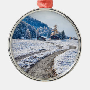 Dirt Road in the Snow Ground, European Alps Metal Ornament