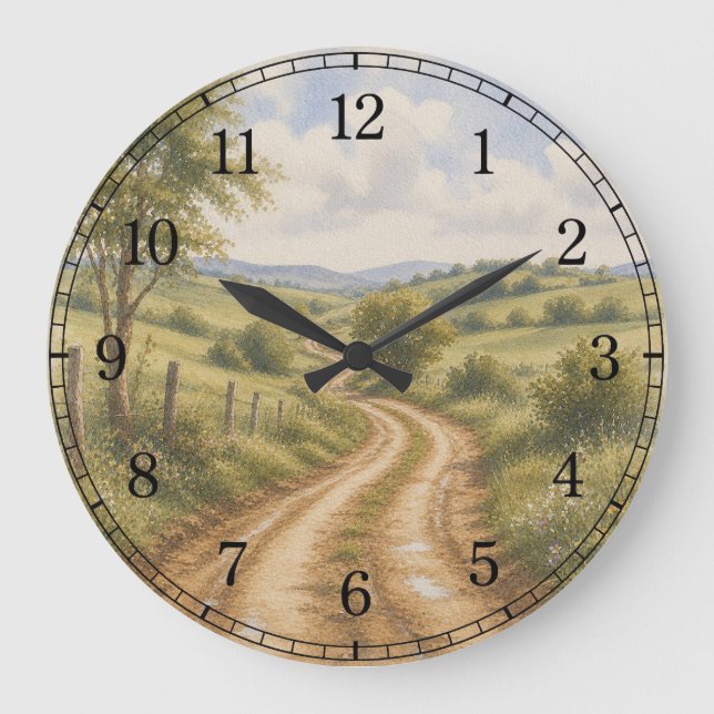 Dirt Road Wall Clock — Rustic Landscape Design (Front)