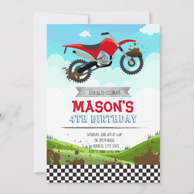 Dirt vélo invitation fête d'anniversaire (Devant)