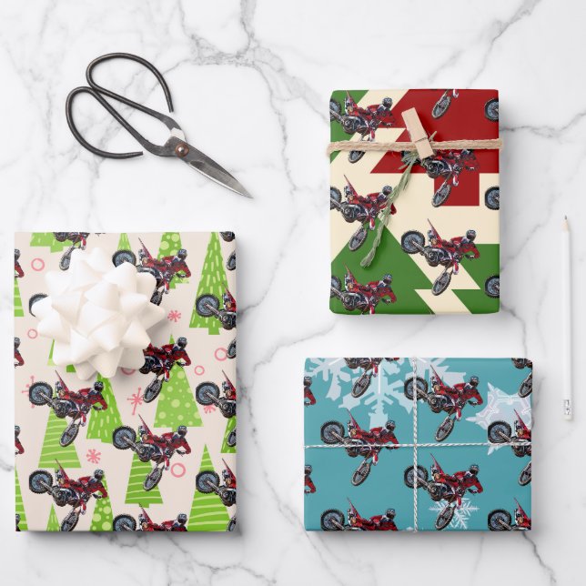 Dirtbike Cool Bike Christmas Holiday Wrapping Paper Sheet (Front)