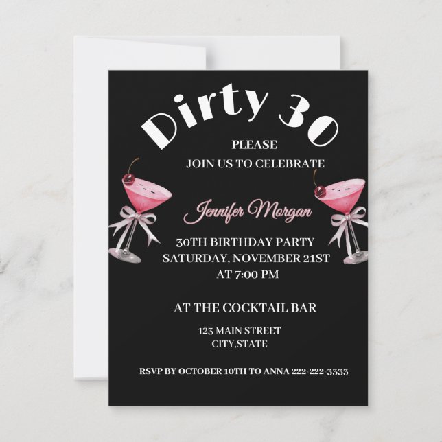 Dirty 30 Coquette Martini birthday Themed  Invitat Invitation (Front)