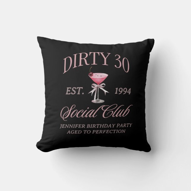 Dirty 30 Coquette Martini With a Bow  Throw Pillow (Front)