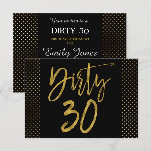 Dirty 30 Gold Foil Birthday Invitation (Front/Back)