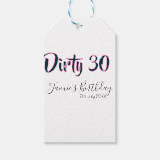 Dirty 30 happy birthday name date pink gray callig gift tags