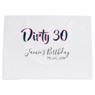 Dirty 30 happy birthday name date pink gray callig large gift bag