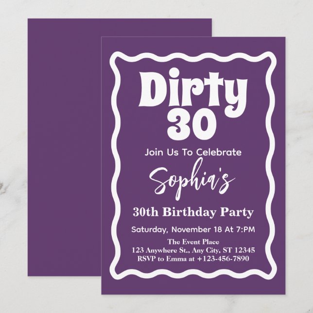 Dirty 30 Wavy Curve Squiggle 30th Birthday Party  Invitation (Front/Back)