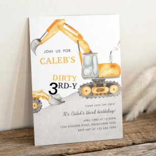 Dirty 3RD-Y Construction 3rd Birthday Party Invitation