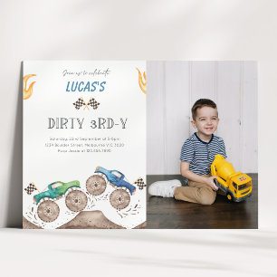 Dirty 3rd-y Monster Truck 3rd Birthday Photo Invitation