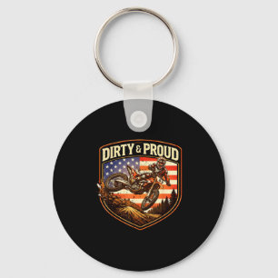 Dirty and proud dirt bike rider american motocross keychain