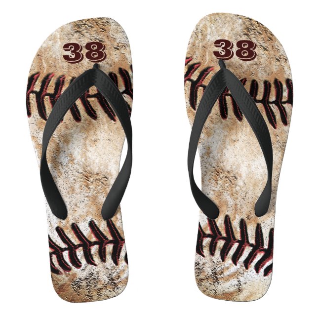 Dirty Baseball Flip Flops with Your Jersey NUMBER (Footbed)