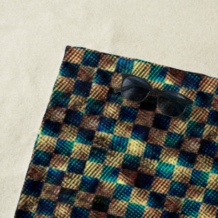 Dirty chess and scratched effect, blue and yellow beach towel