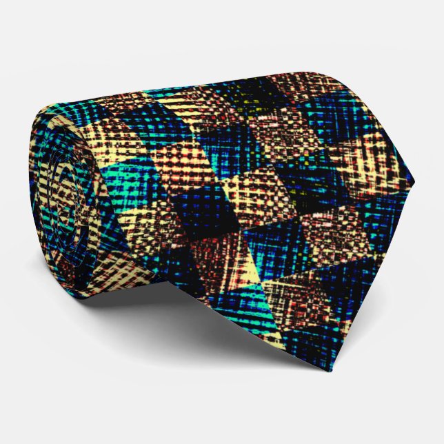 Dirty chess and scratched effect, blue and yellow tie (Rolled)