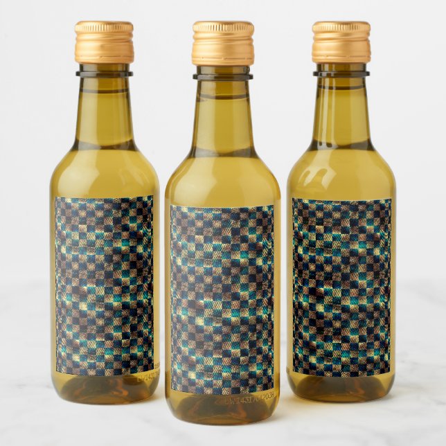 Dirty chess and scratched effect, yellow and blue wine label (Bottles)