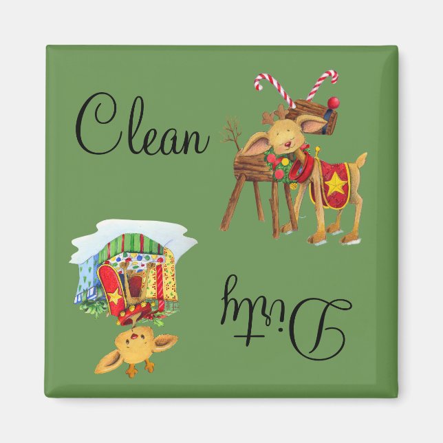 Dirty Clean Dishwasher Magnet Christmas Reindeer (Front)