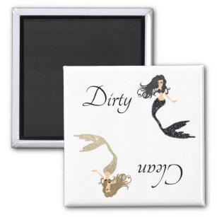 Dirty Clean Dishwasher Magnet Mermaids Black Gold