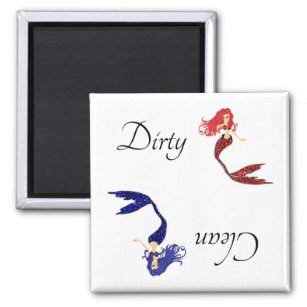 Dirty Clean Dishwasher Magnet Mermaids Red Blue