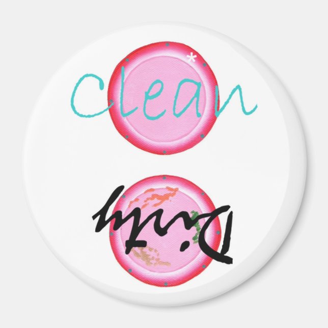 Dirty Clean Dishwasher magnets, pink plates Magnet (Front)