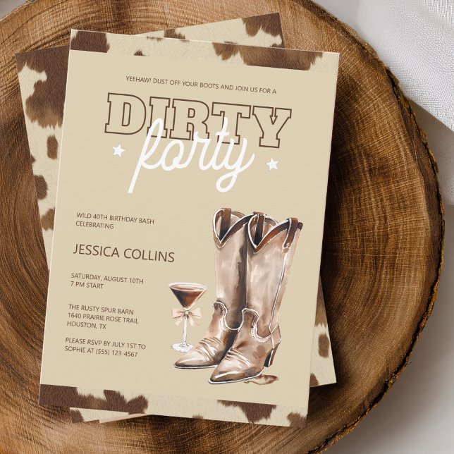 Dirty Forty Western Rustic 40th Birthday Party Invitation (Dirty Forty Western Rustic 40th Birthday Party Invitation)