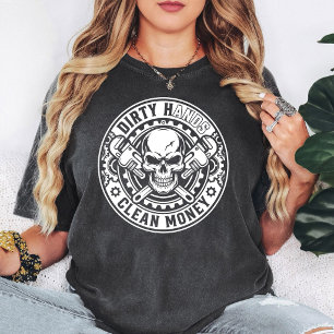 Dirty Hands Clean Money Skull Wrench Mechanic Logo T-Shirt