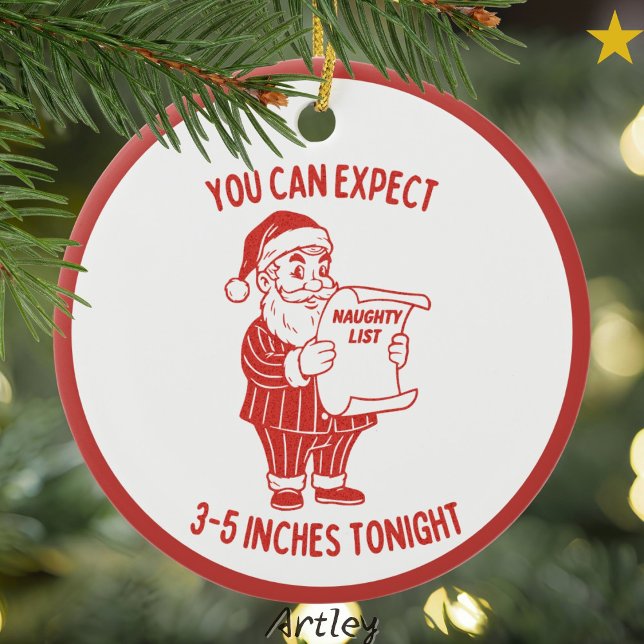 Dirty Joke Retro Style Naughty Santa Christmas  Ceramic Ornament (Creator Uploaded)
