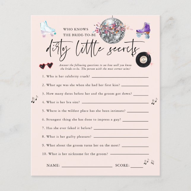 Dirty Little Secrets | Roller Skating Bachelorette (Front)