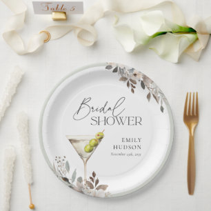 Dirty Martini Cocktail Bridal Shower Paper Plate