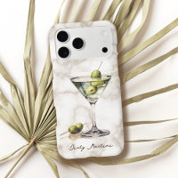 Dirty Martini Cocktail on Beige Marble Pattern