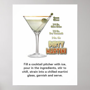 Dirty Martini Cocktail Recipe Art 16"x20" Poster