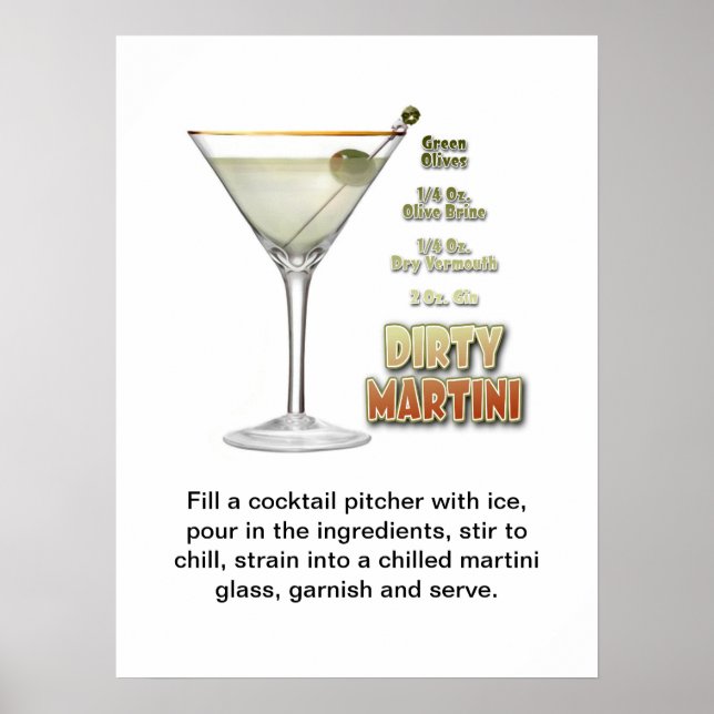 Dirty Martini Cocktail Recipe Art 18"x24" Poster (Front)
