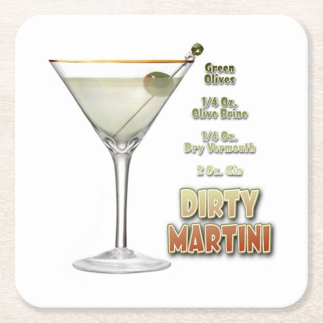 Dirty Martini Cocktail Recipe Art Paper Coaster (Front)